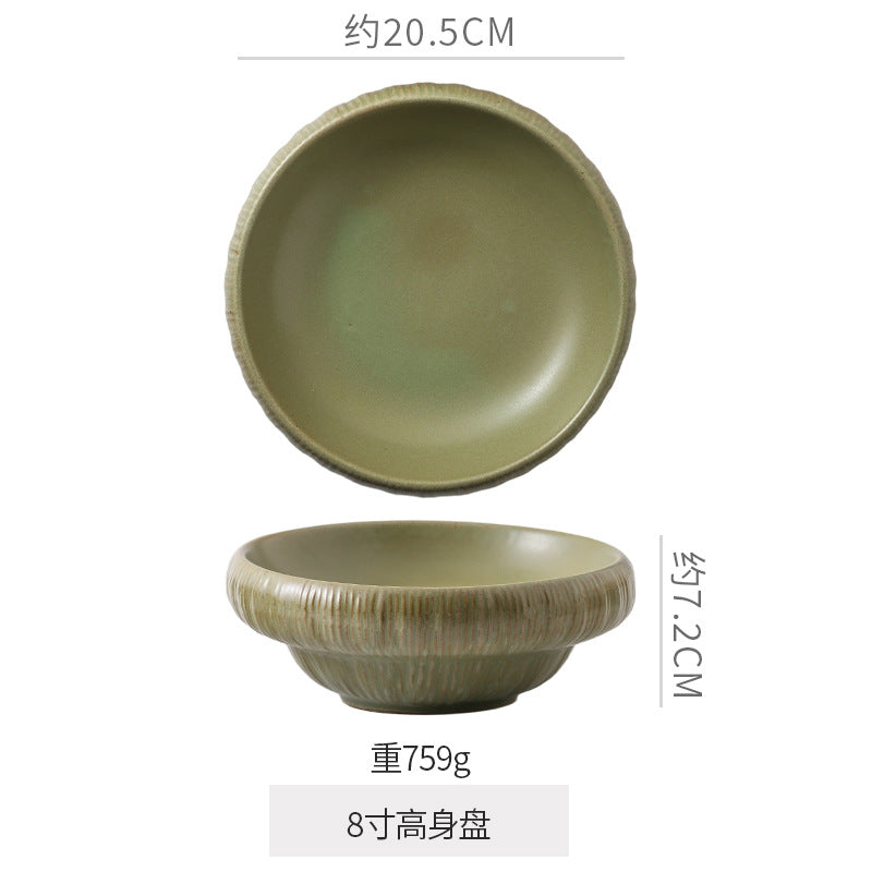 Retro kiln line pattern high-looking tableware restaurant hotel stylish display dessert plate steak plate for home dish plate