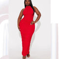 Solid color hotfix rhinestone high neck ruched patchwork sexy sleeveless maxi dress set - direct from  &  manufacturers