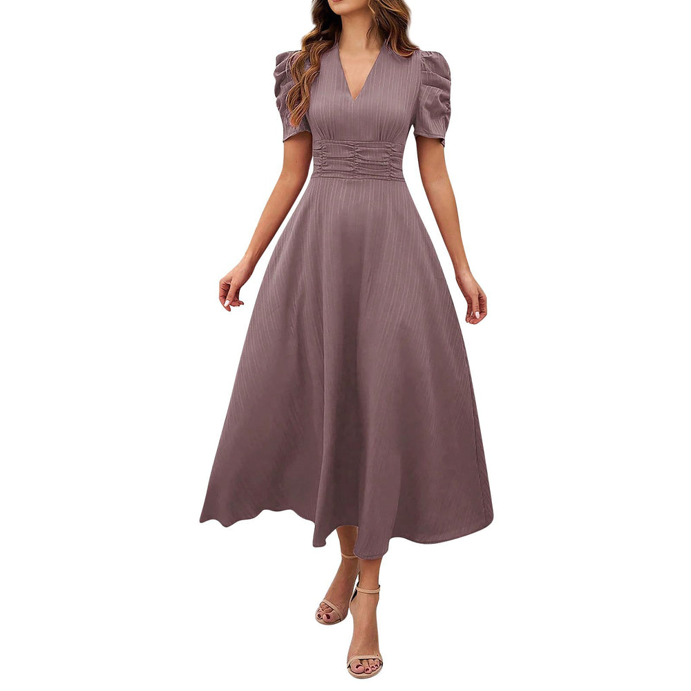spring/summer cross-border  women's fashion high-waisted solid color slim-fit short-sleeve dress