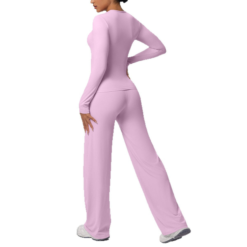 Cloud-feel outdoor casual yoga outfit: long-sleeve t-shirt top & high-waisted wide-leg active wear set for running and fitness