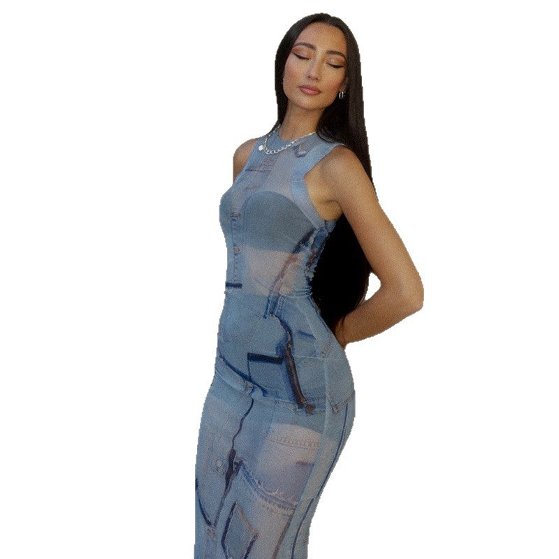 European and american style cross-border women's clothing: sheer, sexy, and fashionable bodycon mini dress - perfect for going out. available on . round neck maxi dress
