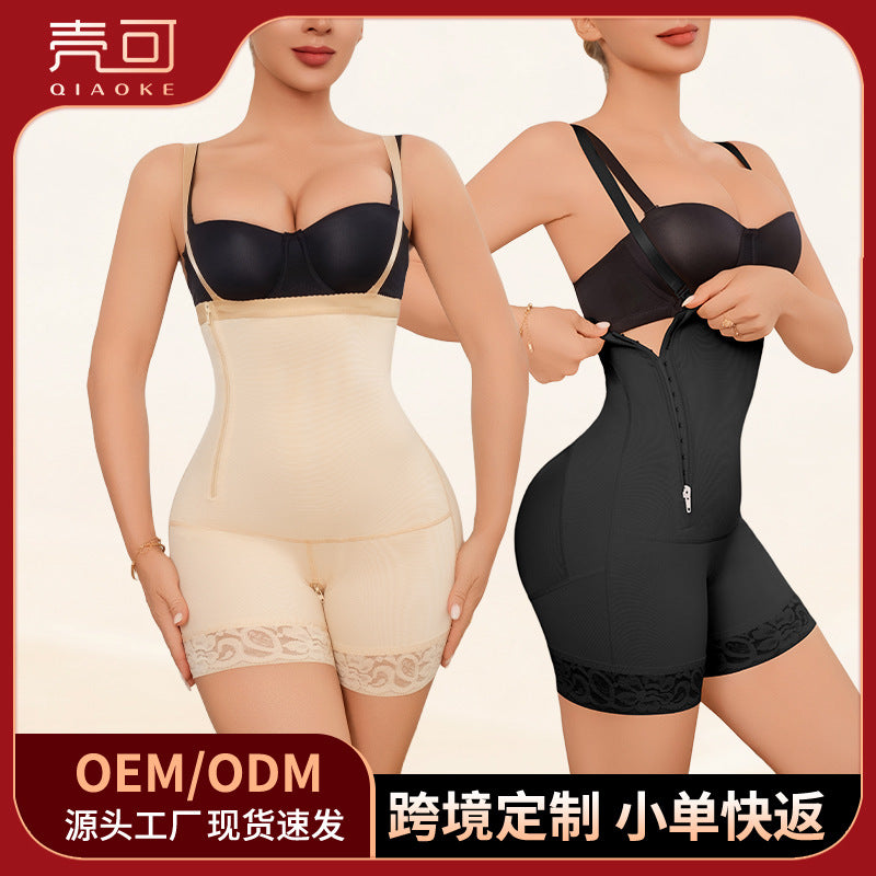 Fashion cross-border one-piece body shaping garment, super tummy control, butt lift, boxer briefs, open crotch, postpartum slimming, breast support, suspender belt