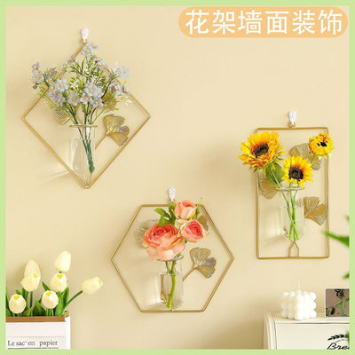 Vase green plant hydroponic flower stand wall hanging no punch florals flower arrangement container scandinavian iron art decoration creative wall hanging
