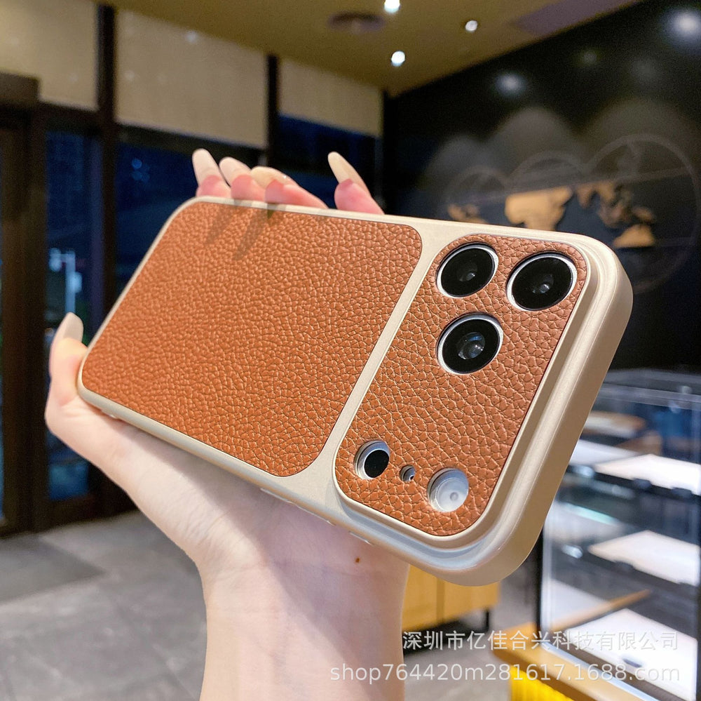 Simple solid color leather texture instantly transforms to 17, compatible with apple 17 pro max lychee grain phone case iphone 16 protective cover