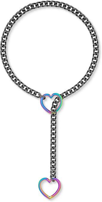 2024 new cross-border multi-color heart & o-ring adjustable punk cuban long necklace - couple's style