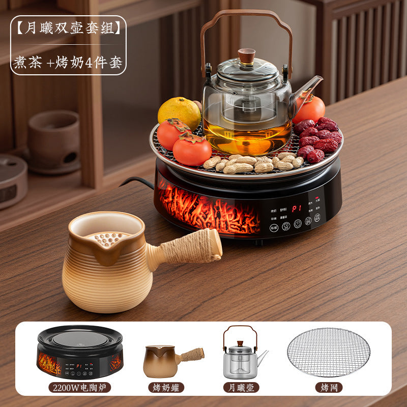 Full screen imitation charcoal electric ceramic stove tea making set glass teapot health tea stove indoor tea making equipment