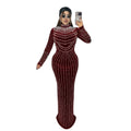 C7617 cross-border   fashion women's elegant velvet rhinestone long sleeve dress