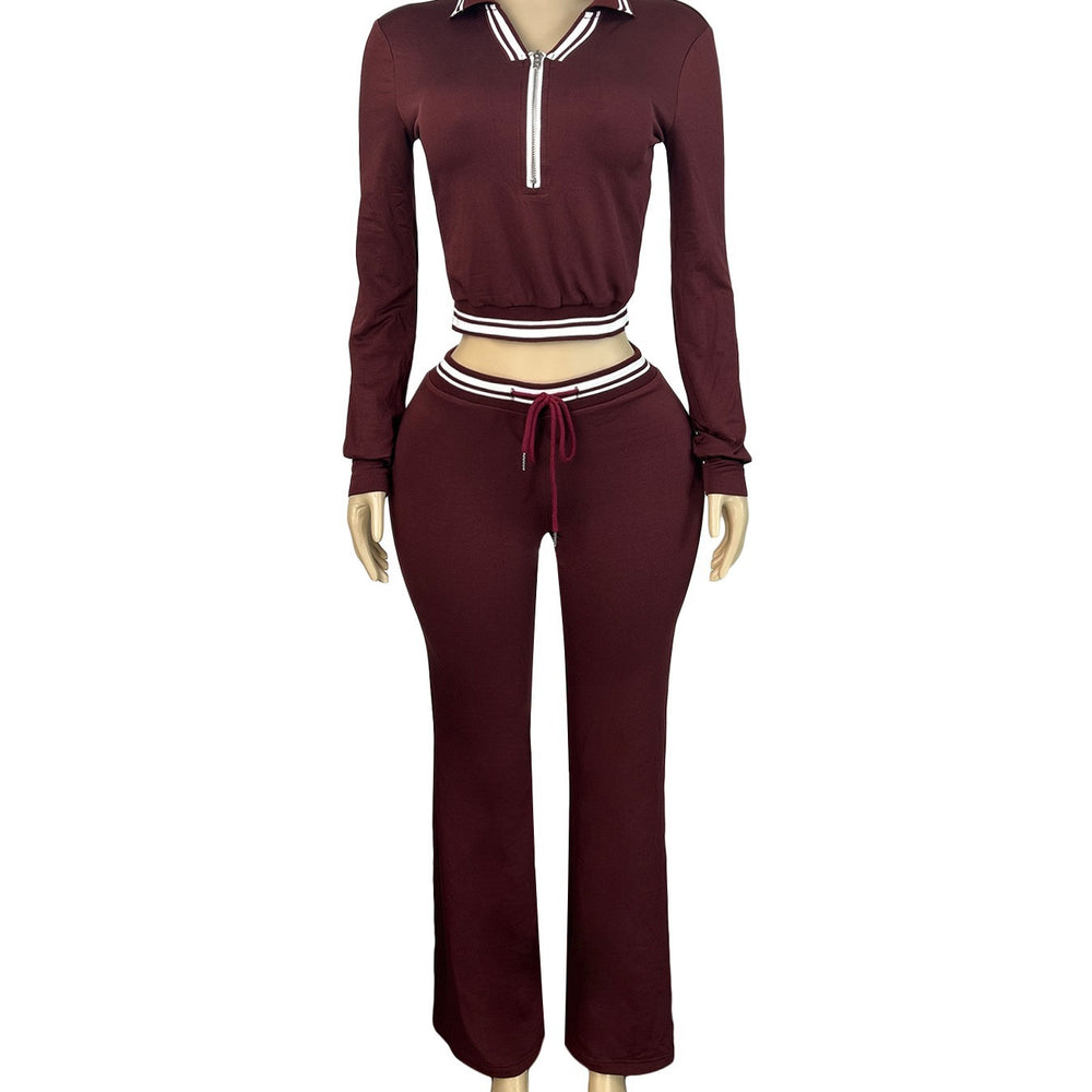 Export fashionfashion women's lapel half zipper drawstring loose pants retro street trendy two-piece setsuit women