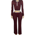Export fashionfashion women's lapel half zipper drawstring loose pants retro street trendy two-piece setsuit women
