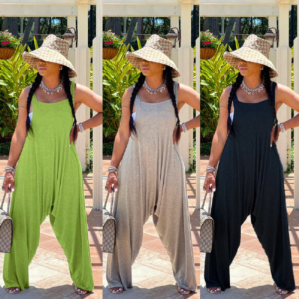 OL6106 European and American   supply new women's clothing casual solid color wide-leg jumpsuit spot