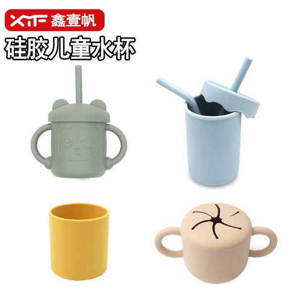 Silicone children's straw water cup baby milk cup baby learning drink cup snack cup kettle maternal and infant products food grade
