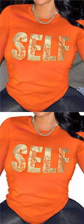S390769 cross-border foreign trade european and american new autumn letter printing long-sleeved t-shirt for women