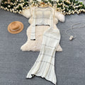Fall and winter lazy style cable stitchsuit skirt for women chicloose high collar pulloversweater tight hip-covering skirt suit