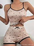 Amazon european and american style home wear multi-color heart print ribbed jacquard sexy lingerie set with camisole and shorts