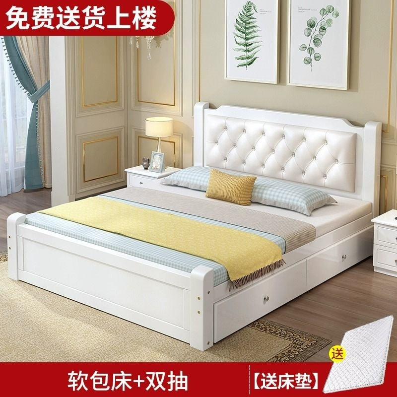Solid wood bed 1.8m budget-friendly adult master bedroom double bed european style 1.5m home use 1.2m single bed 1m