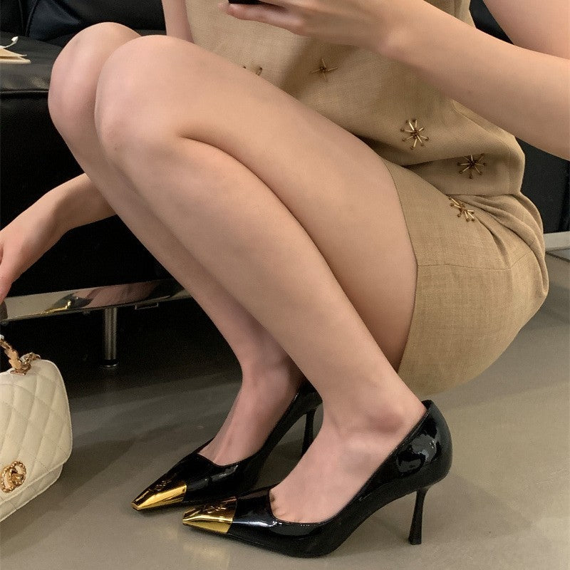 2026 spring european and american fashion stiletto pointed-toe pumps with microfiber lining, metal embellishments, and breathable summer ultra-high heels for women