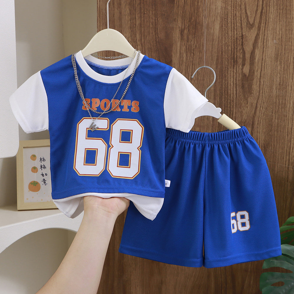 Kids' summer new arrival short-sleeve set: thin t-shirt and shorts two-piece outfit for baby boys, perfect for outdoor activities and sports