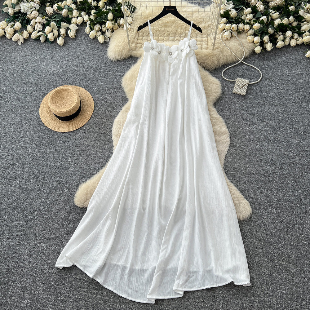Vacation style yellow halter gentle style elegantdress women's summer sleeveless slimming look long skirt summer atmosphere