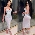 X3805 cross-border new arrival: european and american fashion women's party nightclub mesh see-through rhinestone embellished strappy dress