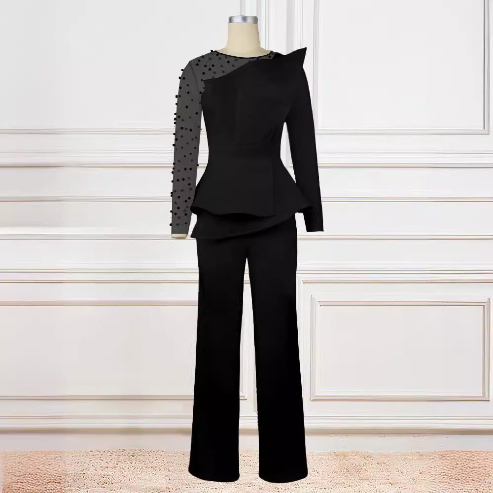 Am220928 designer patchwork beading jumpsuit slimming look banquet dress outfits for women