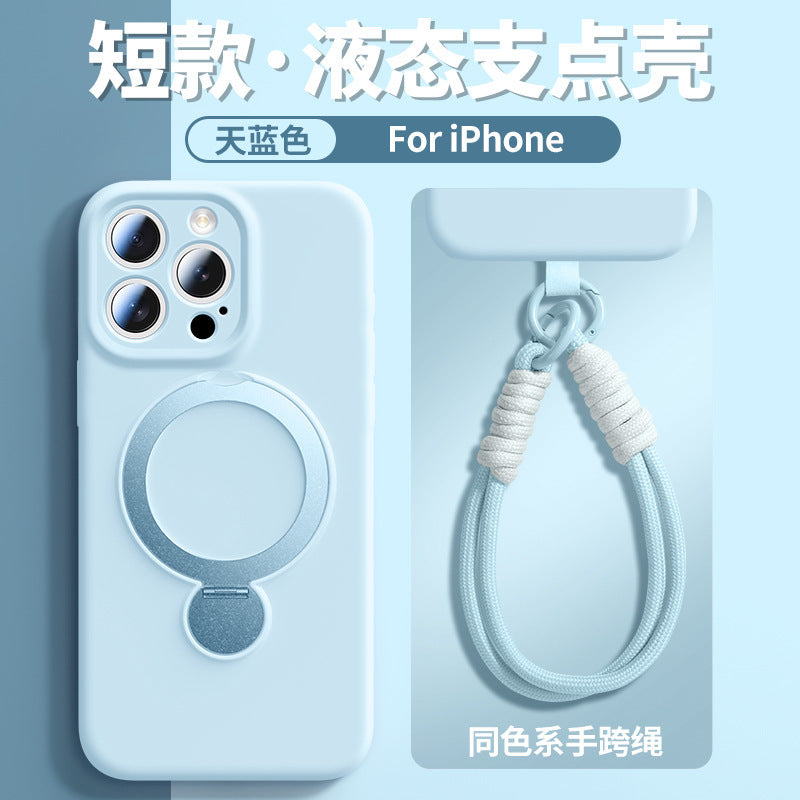 Rotating magnetic lanyard stand compatible with apple iphone 17 pure color liquid silicone case, iphone 15 pro max full coverage