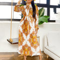 C8555 european and american foreign trade fashion women's clothing wholesale  autumn new print long sleeve pleated african dress