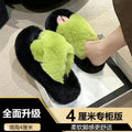 Furry slippers women's outwear 2024new arrivalfall and winterthick soleheight increasing one strap popularfashion cotton slippers