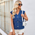 Ebay european and american cross-border women's spring and summer new arrival  independent station washed collarless denim vest vest tops