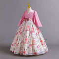 New floral girl's dress chiffon long sleeve princess dress first birthday piano performance dress baby dress