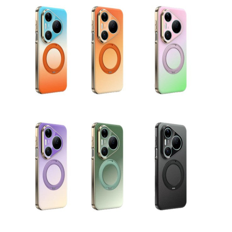 Suitable for huawei pura90promax mobile phone case gradient leather texture magnetic bracket fulcrum frosted high-end plain leather