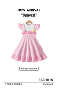 Exportsummergirldressfake two-piece flying sleevesrufflesflowerspatchwork waist large skirt kids skirt
