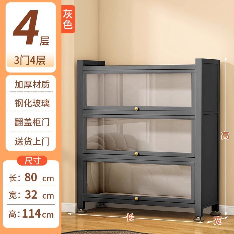 For home steel bookshelf all-in-one wall-mounted transparent glass bookcase dustproof with door figure cabinet iron storage display cabinet