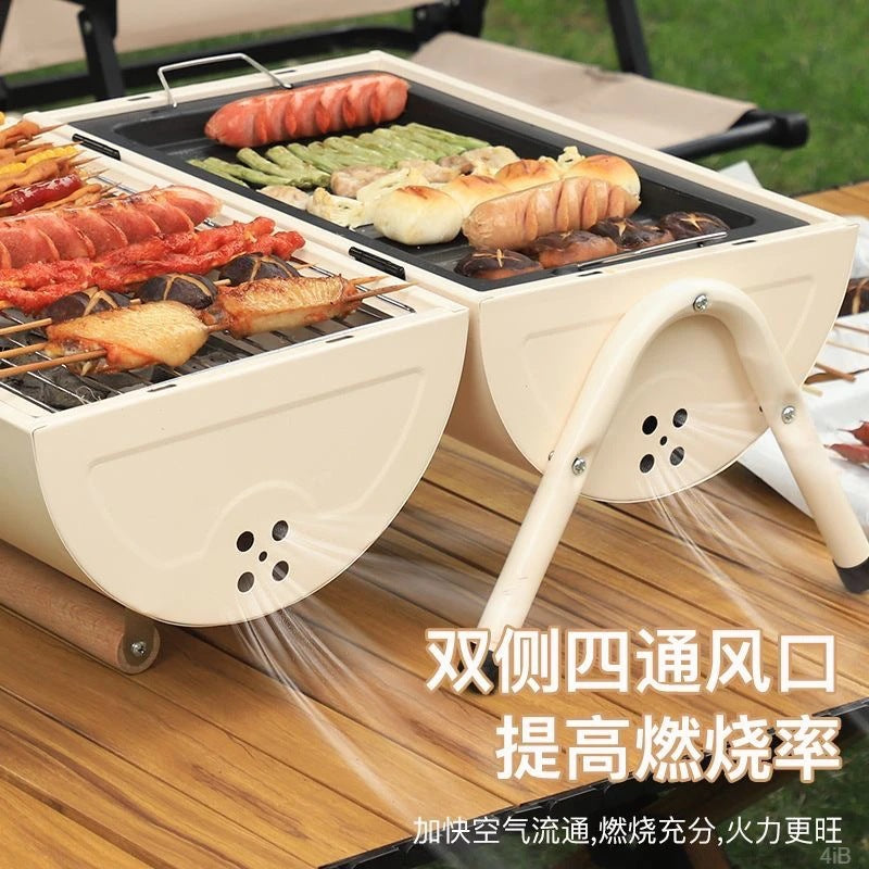 Thickened barbecue stove outdoor cooking equipment charcoal foldablefor home charcoal grill smokeless heating stove stainless steel barbecue stove