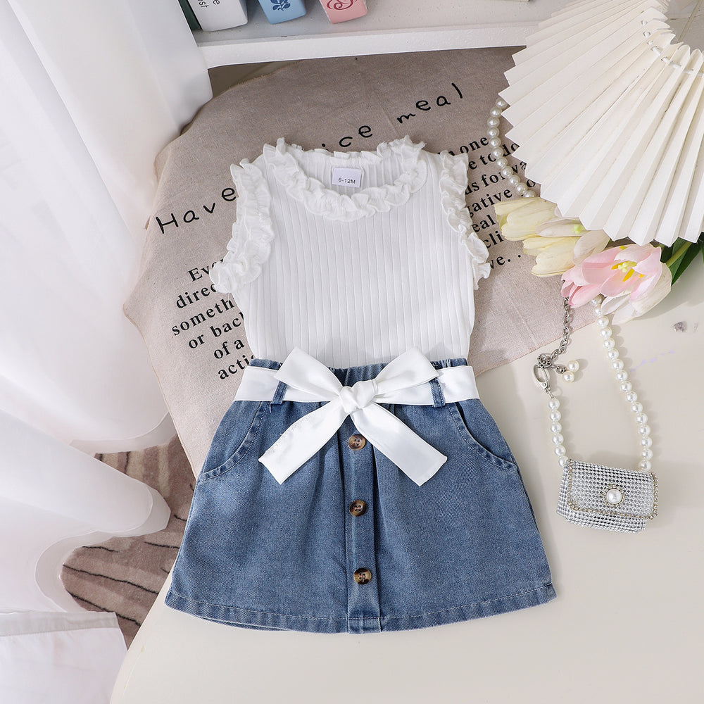 Children's clothing  cross-border girl pit vest + denim skirt fashionnew arrival