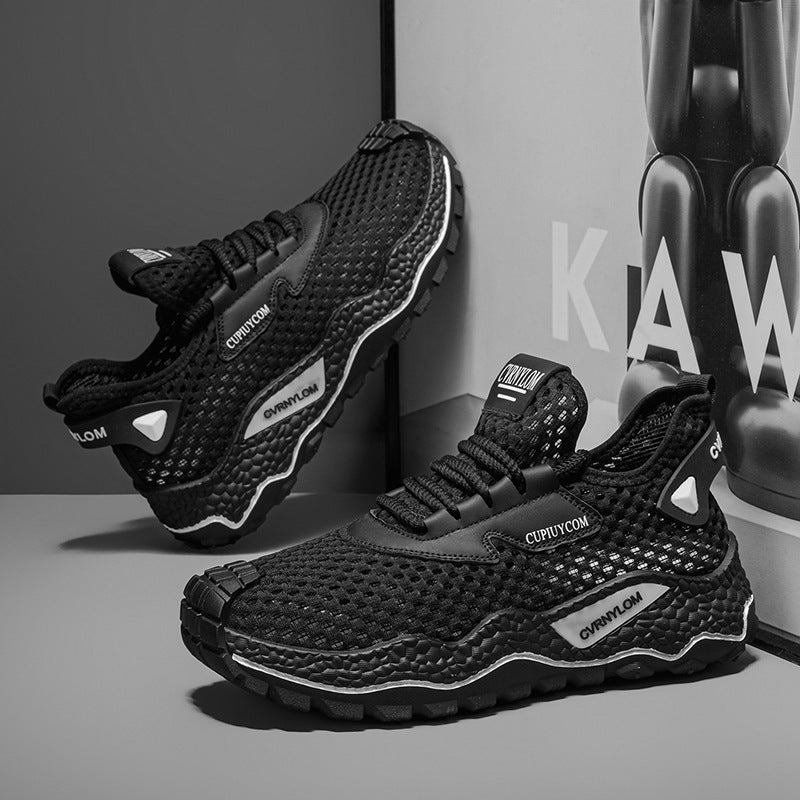 Men's mesh breathable shoes summer lightweight running shoes anti-odor hollow-out athletic casual dad shoes versatile soft sole trendy