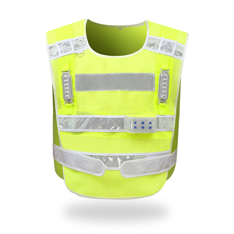Breathable red and blue flash vest highway patrol construction vest printing LED rechargeable reflective vest with flash light