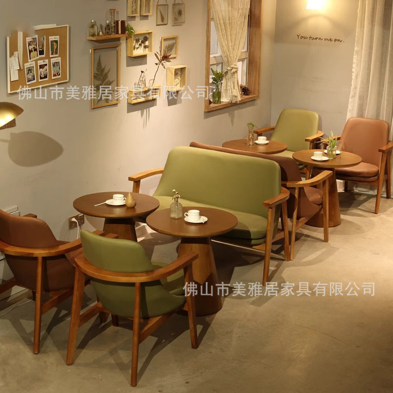 Cafe Solid wood back chair Restaurant Dessert milk tea shop Leisure sofa Table and chair combination Rest area Card seat