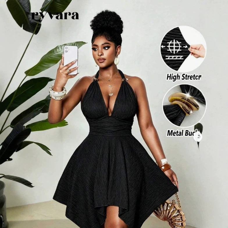 elegant jacquard knit high-stretch halter dress summer party backless dress