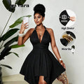 elegant jacquard knit high-stretch halter dress summer party backless dress