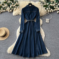Work clothingretro denim lapel long sleevesnew arrivaldress women's waist slimming look a-line fashion long skirt eleganceelegant