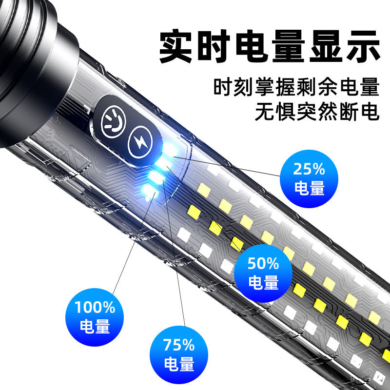Cross-border new white laser LED flashlight charging outdoor zoom with side light red and blue warning strong light flashlight