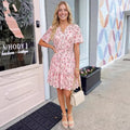 Amazon fashion short-sleeved a-line floral dress for women summernew arrivalbohemiav neck skirt