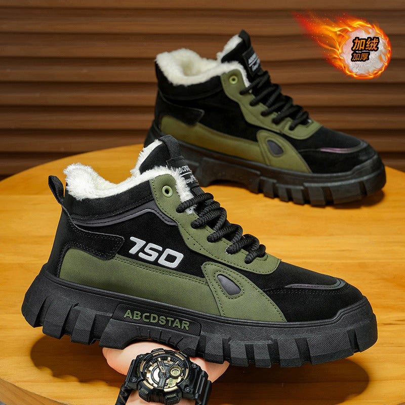 Men's cotton-padded boots 2025 new winter fleece-lined warm outdoor hiking waterproof non-slip high-top work martin snow boots