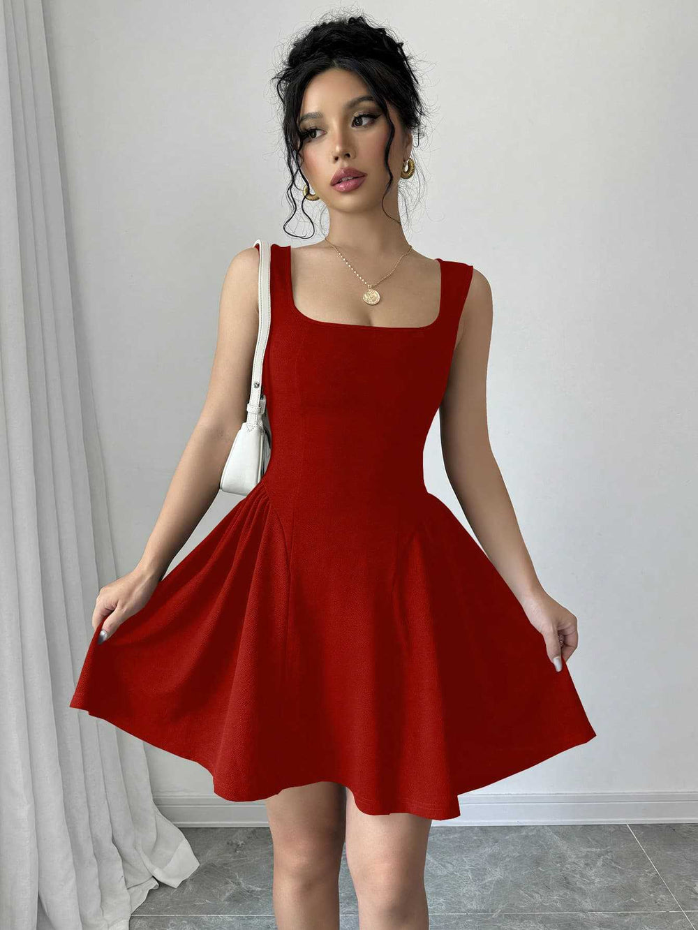Amazon solid color mini dress - square neck sleeveless sexy bandeau casual women's dress