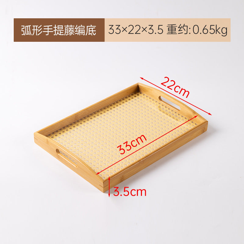 Accessible luxury retro nanzhu tea tray tray bamboo commercial rectangular tea tray pastry handle bbq serving plate