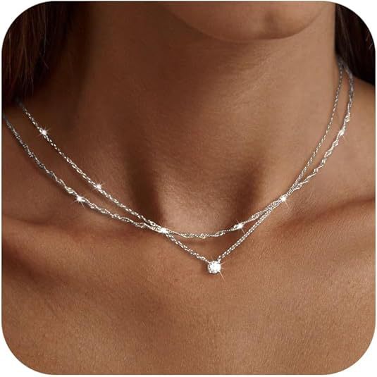 Amazon cross-border premium diamond-studded women's necklace - minimalist gold square diamond layered necklace - unique, versatile, and stylish