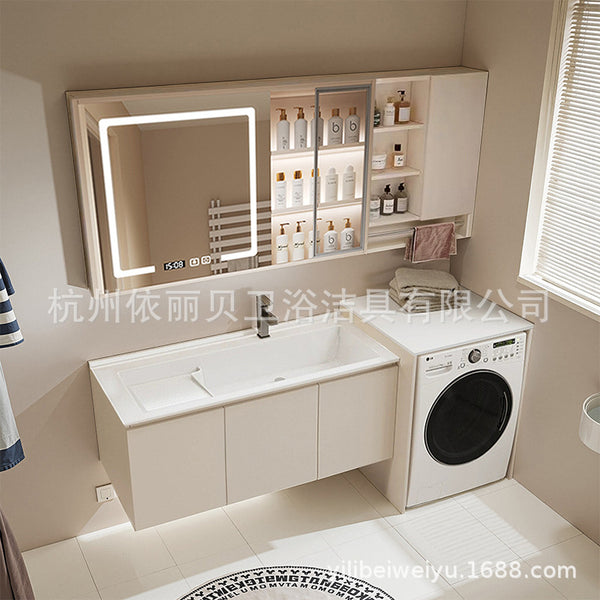 Washboard ceramic integrated basin laundry cabinet toilet washbasin cabinet combination cream wind bathroom cabinet