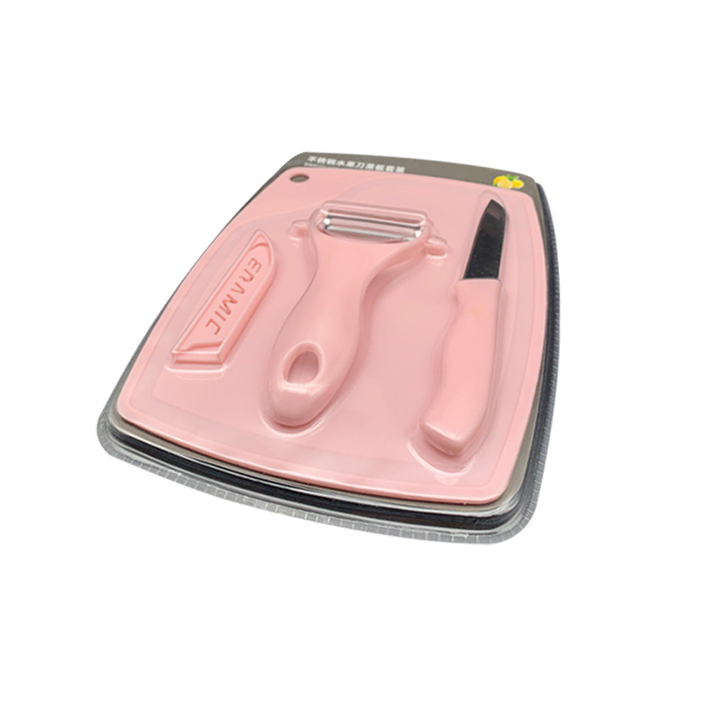 Nordic wheat straw cutting board set (3-piece) with stainless steel fruit knife and ceramic peeler - kitchen gadget set for baby food preparation