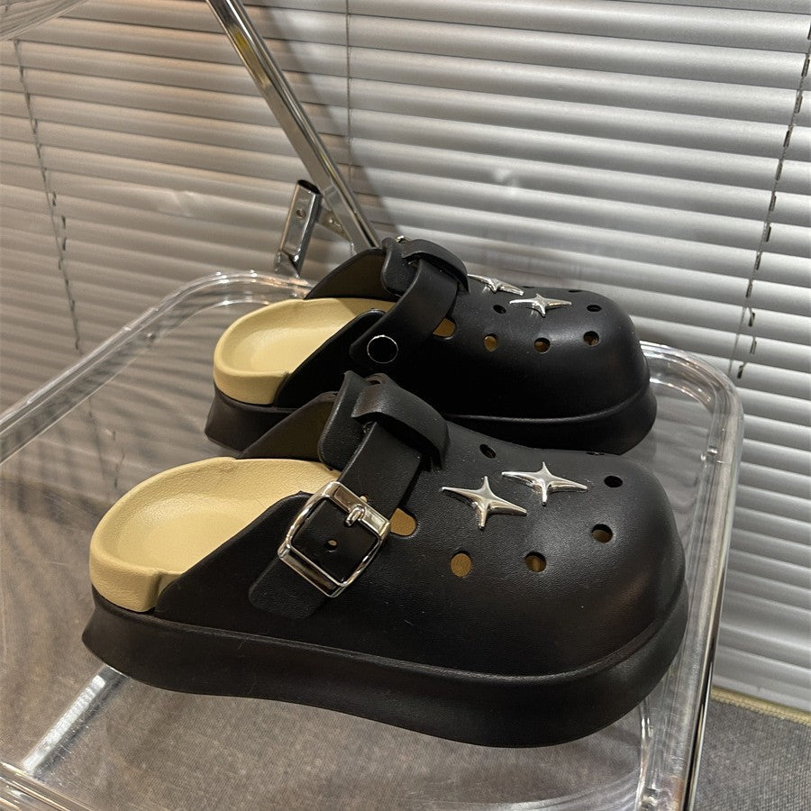 Super popular thick sole heightening toe-cap half slippers for women 2025new arrivalspring lightweight birkenstock sandals and slippers outwear crocs shoes