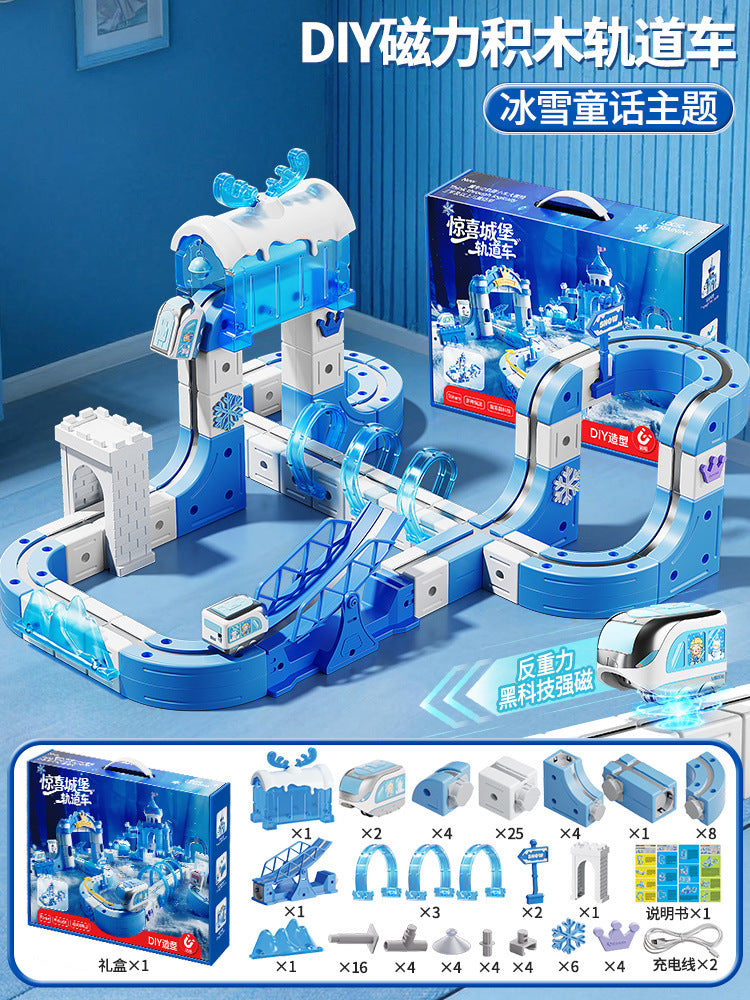 Beijies children's educational ice & snow electric train magic track car cube diy assembly track car toy